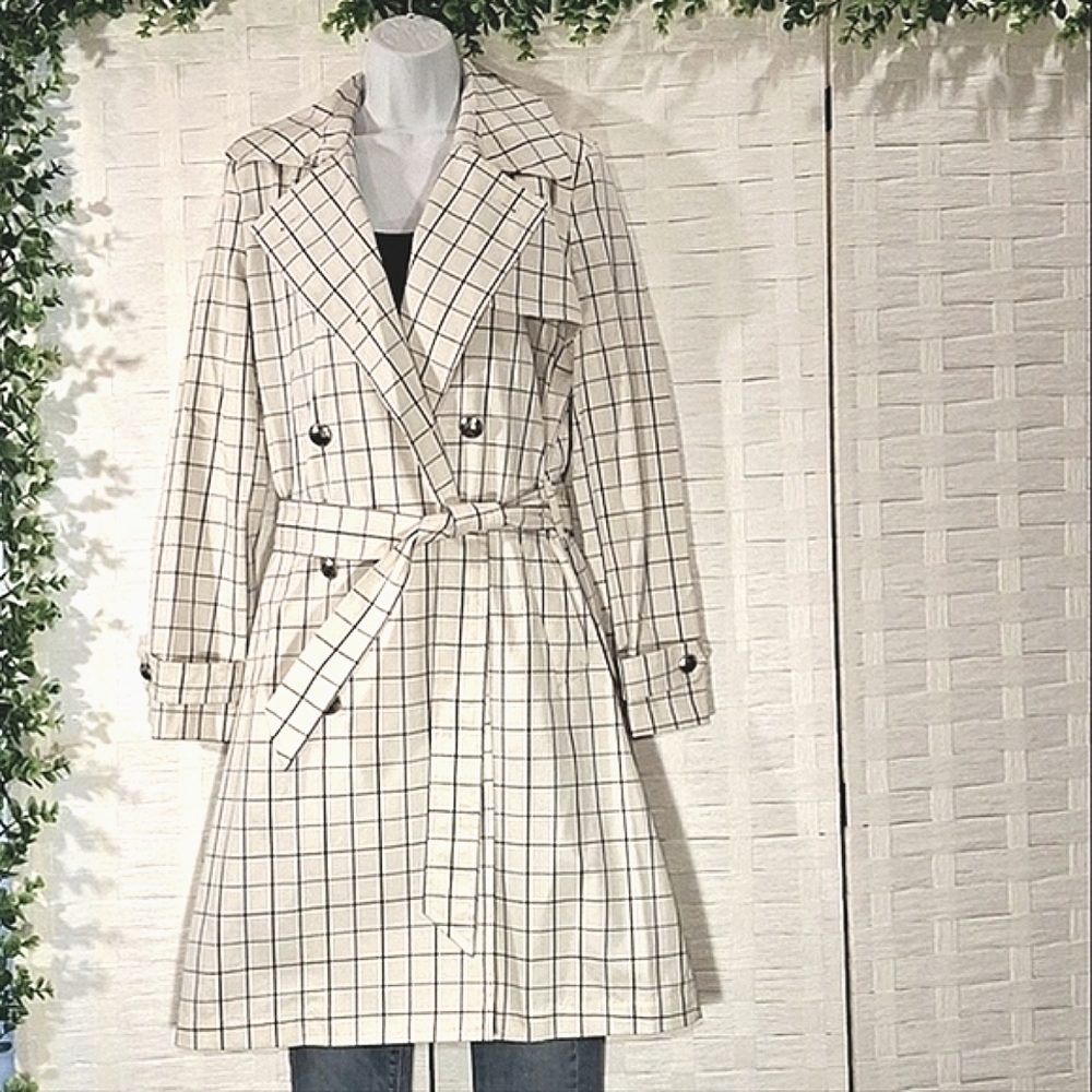 NWT Lauren Ralph Lauren Double Breasted Checker Trench Coat